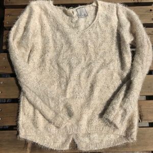 NUAGE, Cream Sequin Fuzzy Sweater, size Large